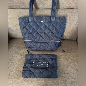 Sam Edelman Navy quilted handbag/tote with  matching wristlet